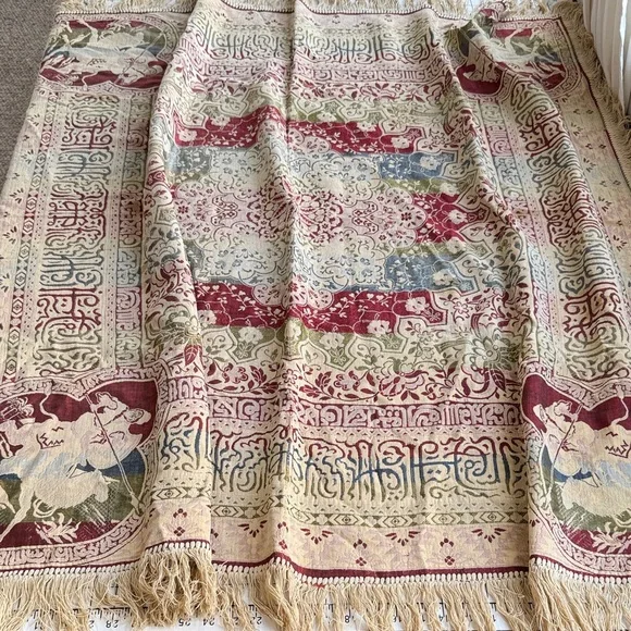 Vintage Woven Tapestry Throw / Wall Hanging – Warrior on Camel & Palm Trees– MCM